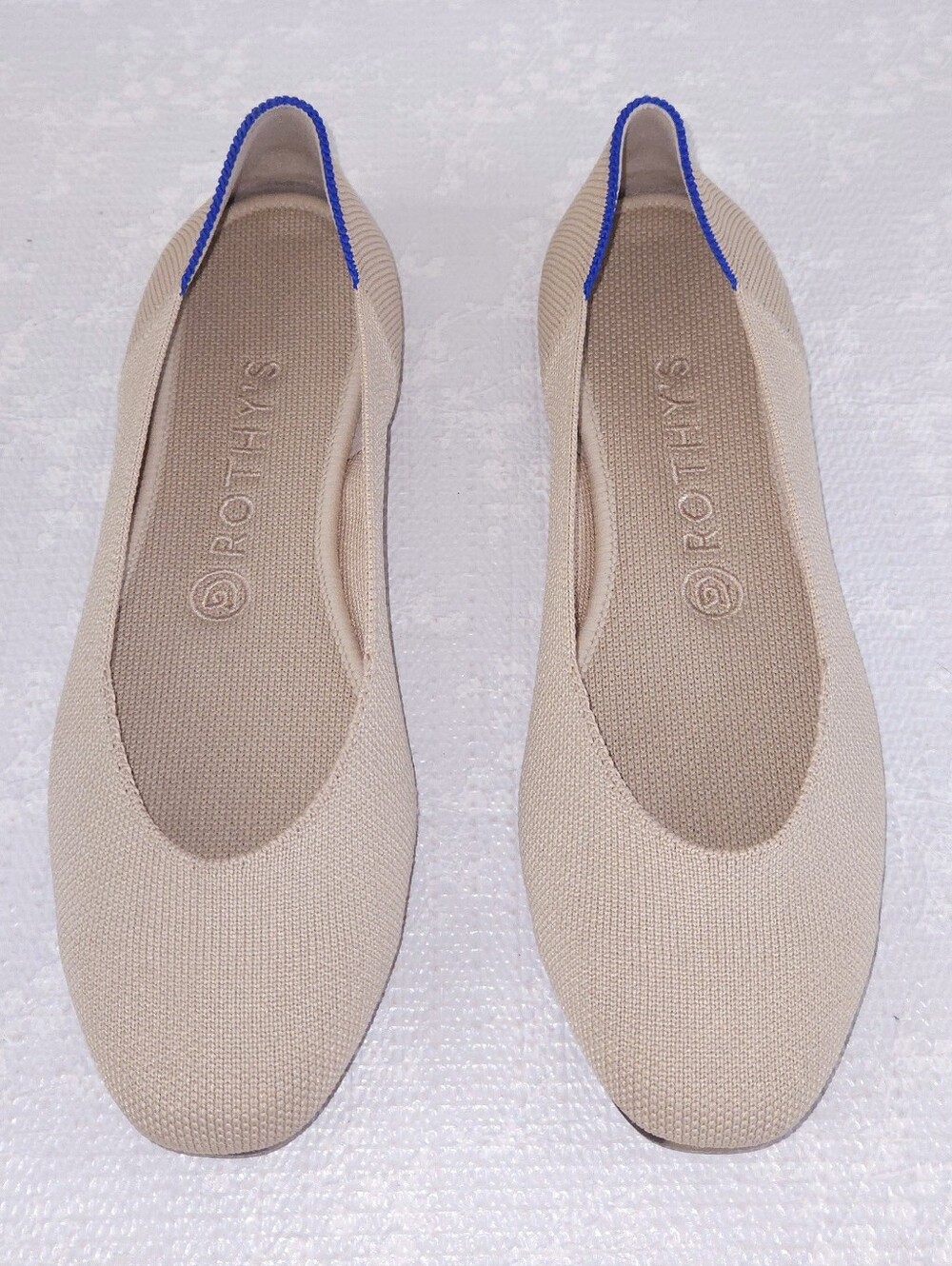 ROTHY'S The Square Ballet Flats US 8.5 Ecru Knit Washable Slip-On Shoes - Picture 6 of 11